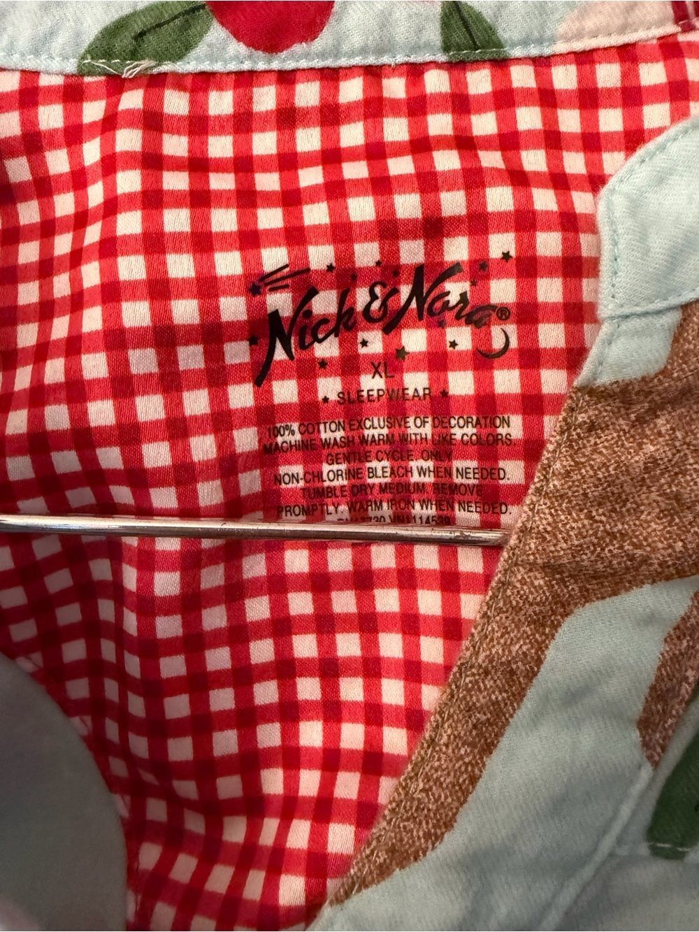 Nick & Nora Light Blue Apple Harvest sock monkeyNightshirt with pockets. XL. - Picture 3 of 9